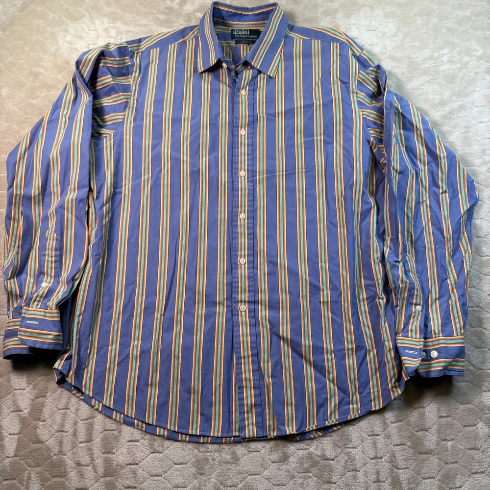 Polo Ralph Lauren Mens 17.5  36/37 Button Up‎ Long Sleeve Curham Custom Striped